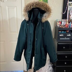 Women’s Green Fur-Trimmed Parka